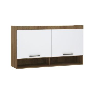 Imagem de Armário Aéreo Maleiro Modulado 145cm 2 Portas Basculantes Paris Avelã Pf Com Branco Pf