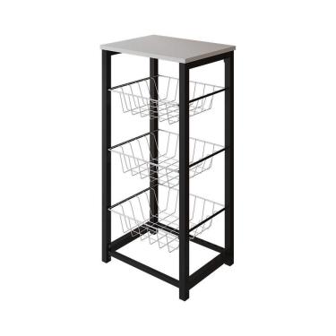 Imagem de Fruteira De Chão Cozinha Desmontada Aço Preto Cesto Branco Tampo Branco Madri - Cor: Branco