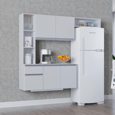 Imagem de Kit Cozinha Suspensa Mel Com Balcão 163cm Poquema Móveis Branco