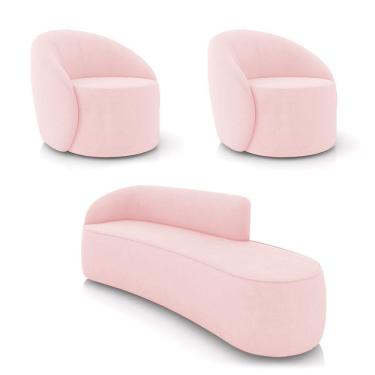 Imagem de Sofá 4 Lugares Orgânico 220cm Morgan E 2 Poltronas Lua Suede Rosa Bebê D03 - D'rossi