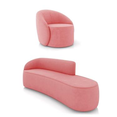 Imagem de Sofá 4 Lugares Orgânico 220cm Morgan E Poltrona Lua Suede Rosê D03 - D'rossi