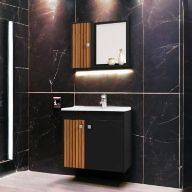 Imagem de Conjunto Para Banheiro Munique Preto e Ripado Bechara