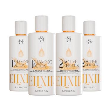 Imagem de Kit 2 Escovas Progressivas S&o Active Keratin Elixir + 2 Shampoos Detox 1 Litro