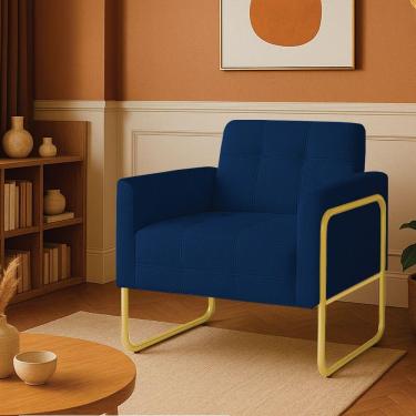 Imagem de Poltrona Sala Industrial Alta Tubo Dourado Elisa Bouclê D03 - D'rossi Cor Azul