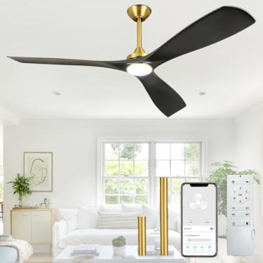 Imagem de BvenuBigLite Ventilador de teto moderno com luz: ventiladores de teto preto e dourado com controle remoto e inteligente de aplicativo 3 lâminas - Ventilador de teto de 132 cm para sala de estar