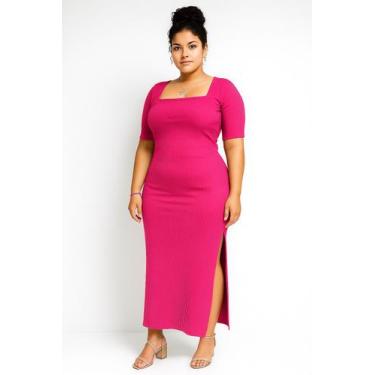 Imagem de Vestido Longo Canelado com Fenda Lateral Feminino Tamanho Único e Plus