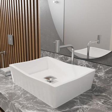 Imagem de Kit Cuba De Apoio Com Torneira Inox E Valvula Branco Branco