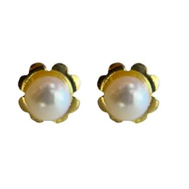 Imagem de Brinco em Ouro 18k com Pérola e Flor - Par - Justino Ribas