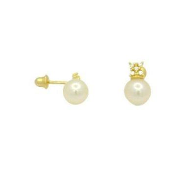 Imagem de Brinco em Ouro 18k com Pérola e Zircônias Baby - Par - Justino Ribas