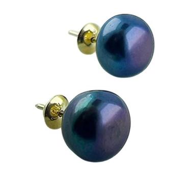 Imagem de Brinco em Ouro 18k com Pérola Negra Botão de 10 mm - Justino Ribas