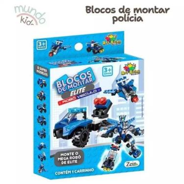Imagem de 05 Brinquedo Blocos De Montar Infantil - Veículos Construção e Polícia