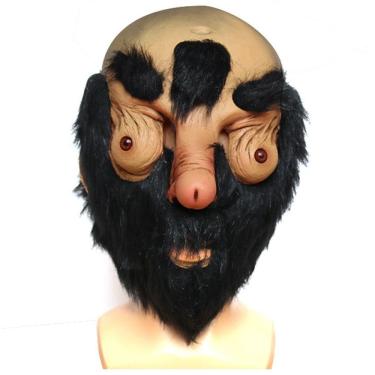 Imagem de Máscara de cabeça careca engraçada de estilo mediterrâneo com cabelo preto