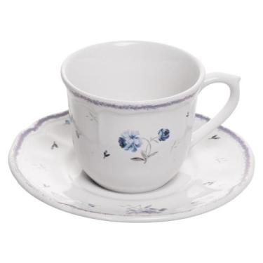 Imagem de Xícara de Café com Pires Wolff Florescer 90ml Azul Cerâmica