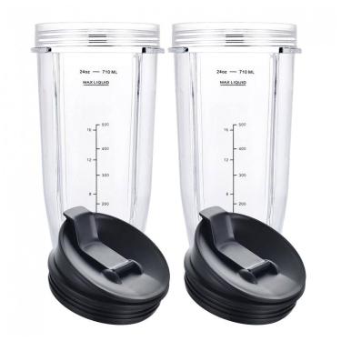 Imagem de Nutri Ninja Auto IQ Copos do Liquidificador 710ml, com Tampa, 2 Unidades, Transparente, WWJIUYUE, Preto