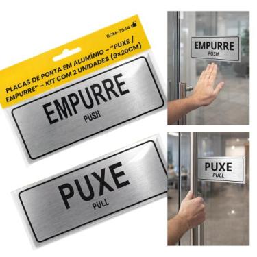 Imagem de Placas Identificação Porta Puxe Empurre Alumínio Moderno BOM7544 - BOM