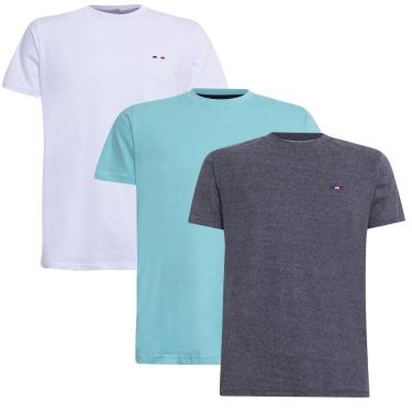 Imagem de Kit Camiseta Industrie Básica Bordada França Clássico  Algodão Premium Masculina 3 peças Cores-Masculino