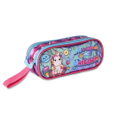 Imagem de Estojo escolar unicornio holográfico estojo duplo - Clio