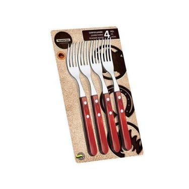 Imagem de Conjunto de Garfos Jumbo 4 Peças Polywood Vermelho Tramontina, Inox, 4
