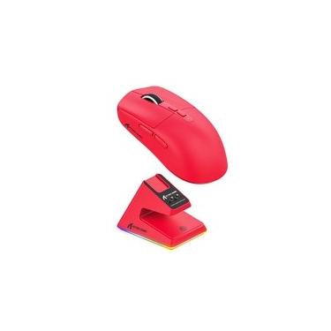 Imagem de Mouse Gamer sem Fio Attack Shark X6 Ultraleve com Base de Carregamento Magnético RGB, Tri-Mode, 26.000 DPI, Sensor Óptico PAW3395, 7 Botões Programáveis - Vermelho