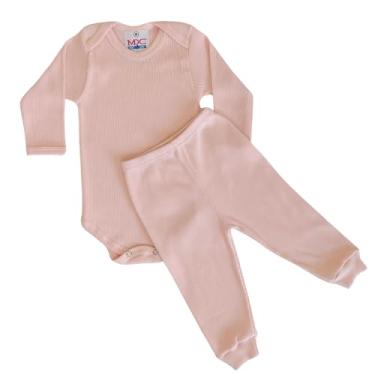Imagem de Kit Conjunto Body Calça Mijão Pagão Bebê Liso Menino Menina Manga Longa Antialérgico Malha Algodão Canelado MXC BRASIL (Rosa Bebê, GG (9 á 18 mês))