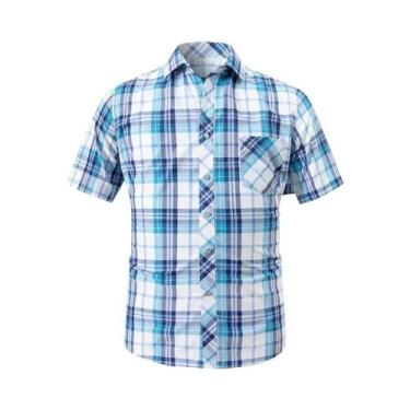 Imagem de Camisa Masculina De Verão Xadrez De Manga Curta Com Botões, Macia, Com