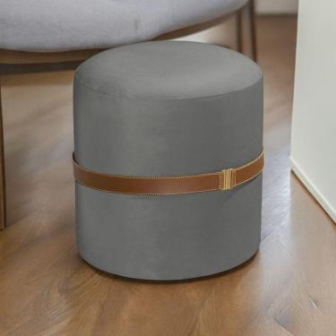 Imagem de Puff Berlim Redondo com Assento em Espuma Revestimento em Veludo Cinza