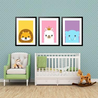 Imagem de Kit 3 Quadros Grandes Quarto Infantil Filhotes 60x48cm