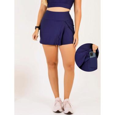 Imagem de Short Saia Fenda Lateral Feminino Com Bolso Beach Tennis Treino Academia Fitness Caminh...