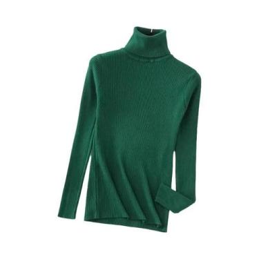 Imagem de Suéter Feminino De Cashmere Macio Com Gola Alta, Básico, Sólido, Casua