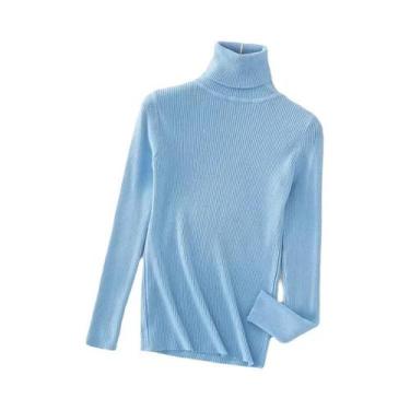 Imagem de Suéter Feminino De Cashmere Macio Com Gola Alta, Básico, Sólido, Casua