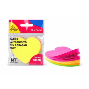 Imagem de BLOCO AUTOADESIVO CORAÇÃO NEON76x76 mm 100 FLS - Triviun