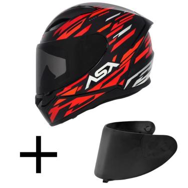Imagem de Capacete ASX City Arrow Preto Vermelho e Branco Mais Viseira Fumê-Masculino