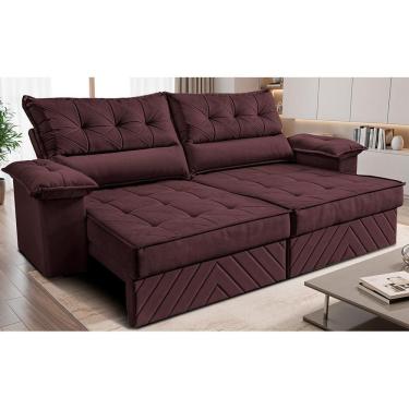 Imagem de Sofá Retrátil e Reclinável 2,60m com Molas e Espuma D33 Thunder. Velusoft Cama inBox
