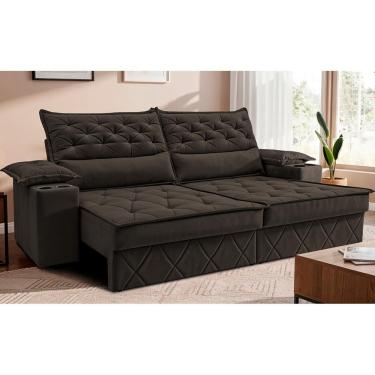 Imagem de Sofá Retrátil e Reclinável 2,40m com Porta Copos e Molas Cosmos. Velusoft Cama inBox