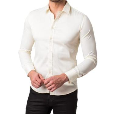 Imagem de Camisa Social Masculina Slim Creme Manga Longa Zune, Creme, G