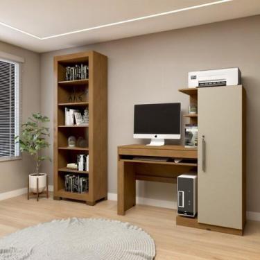 Imagem de Conjunto Estante Flex 5 Prateleiras e Escrivaninha com 1 Porta Cinamom