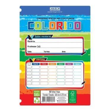 Imagem de Caderno Escolar com Furos Coloridos 96 folhas - São Domingos