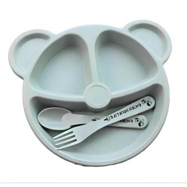 Imagem de Prato Urso Infantil Com Divisórias e Talheres BPA FREE - GENERIC, Azul