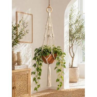 Imagem de Kit 2 Macrame Hanger Suporte Vaso 90 Cm Decoração Artesanal Branco - B