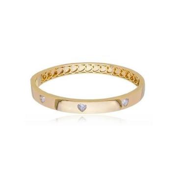Imagem de Bracelete banhado a ouro com cravação de corações - 8 mm - VIDIÈ