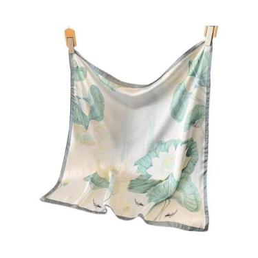 Imagem de Lenço Quadrado De Seda Feminino 70x70CM Com Estampa Floral De Caju, Lu