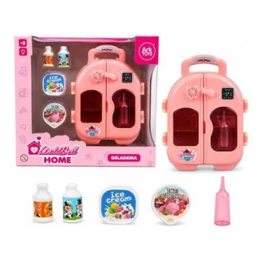 Imagem de Mini Geladeira Infantil Rosa Com Luz Interna E Acessórios Brinquedo In