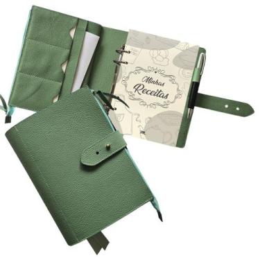 Imagem de Agenda Minhas Receitas Couro 235-R Personalizada Raffai Couros, Verde 