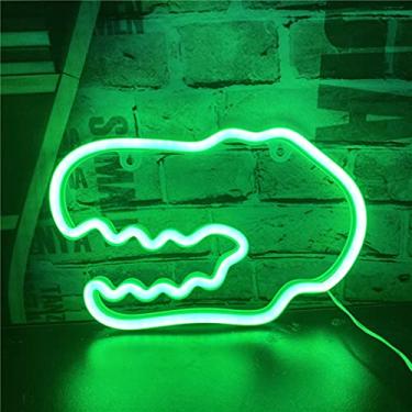 Imagem de QiaoFei Luzes de LED de cabeça de dinossauro neon com USB ou decoração operada por bateria para quarto de criança, quarto, bar, restaurante, Natal, Dia dos Namorados, festa de aniversário, decoração de arte em LED verde-claro