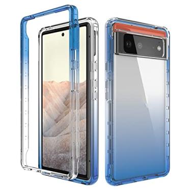 Imagem de Capa gradiente para Google Pixel 6/6 Pro, capa de camada dupla à prova de choque de grau militar capa rígida de policarbonato com absorção de choque, capa de celular resistente, azul, pixel 6 de 6,4 polegadas
