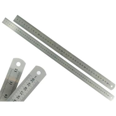 Imagem de Kit Com 2 Régua Metal Inoxidável Marcação De Baixo Relevo Uso Escolar Escritório Engenheiro Profissional 40 e 60 cm