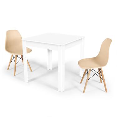 Imagem de Conjunto Mesa de Jantar Quadrada Sofia Branca 80x80cm com 2 Cadeiras Eames Eiffel - Nude