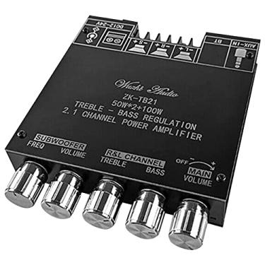 Imagem de Qudai Módulo amplificador de áudio BT de 2.1 canais AUX BT5.0 Entrada de áudio Subwoofer Saída de canal esquerdo e direito Placa de amplificador de potência de som PC