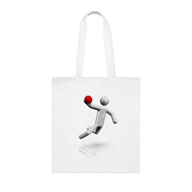 Imagem de SpreadPassion Sacola de handebol, sacola D de andebol, presente de handebol, bolsa de ombro de handebol, bolsas reutilizáveis de handebol, ideia de de Natal, presente para ela, presente para ele, bolsa feminina, Branco
