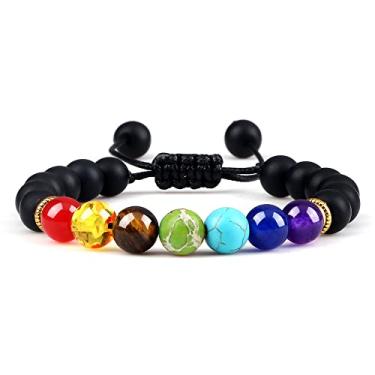 Imagem de Pulseiras ajustáveis para casais de 8 mm contas preto branco trança macramê pulseira para mulheres homens joias à distância - preto fosco, Cristal
